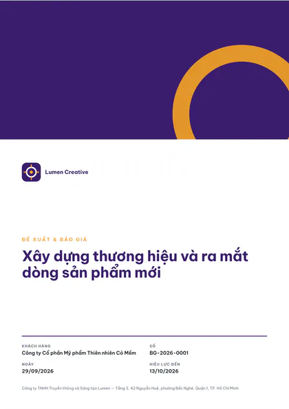 Trang 1 của báo giá mẫu ngành Agency & tư vấn: Xây dựng thương hiệu và ra mắt dòng sản phẩm mới.