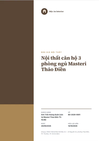 Trang 1 của báo giá mẫu ngành Nội thất: Nội thất căn hộ 3 phòng ngủ Masteri Thảo Điền.
